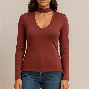 Urbanology Maroon Choker Collar Long Sleeve